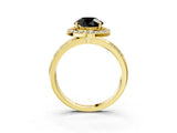 Yellow gold Fancy Black Round Cut Diamond Double Halo Ring with Split Shank and Four-Prong Setting_3