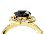 Yellow gold Fancy Black Round Cut Diamond Double Halo Ring with Split Shank and Four-Prong Setting_4