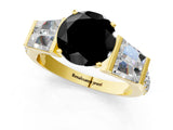 Yellow gold Fancy Black Round Cut Diamond Engagement Ring with Baguette Side Stones and Channel Set Band_13