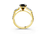 Yellow gold Fancy Black Round Cut Diamond Engagement Ring with Baguette Side Stones and Channel Set Band_15