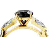 Yellow gold Fancy Black Round Cut Diamond Engagement Ring with Baguette Side Stones and Channel Set Band_16