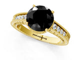 Yellow gold Fancy Black Round Cut Diamond Engagement Ring with Milgrain Channel Set Band and Prong Setting_1