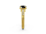Yellow gold Fancy Black Round Cut Diamond Engagement Ring with Milgrain Channel Set Band and Prong Setting_2