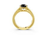 Yellow gold Fancy Black Round Cut Diamond Engagement Ring with Milgrain Channel Set Band and Prong Setting_3
