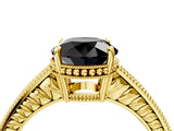 Yellow gold Fancy Black Round Cut Diamond Engagement Ring with Milgrain Channel Set Band and Prong Setting_4