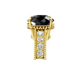Yellow gold Fancy Black Round Cut Diamond Engagement Ring with Milgrain Channel Set Band and Prong Setting_5