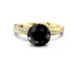 Yellow gold Fancy Black Round Cut Diamond Engagement Ring with Side Stone Accents and Four-Prong Setting_12