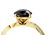 Yellow gold Fancy Black Round Cut Diamond Engagement Ring with Side Stone Accents and Four-Prong Setting_16