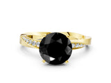 Yellow gold Fancy Black Round Cut Diamond Engagement Ring with Side Stone Accents and Four-Prong Setting_60