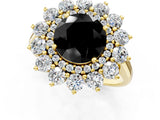 Yellow gold Fancy Black Round Cut Diamond Floral Double Halo Engagement Ring with Prong Setting_25