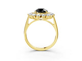 Yellow gold Fancy Black Round Cut Diamond Floral Double Halo Engagement Ring with Prong Setting_27