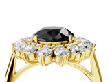 Yellow gold Fancy Black Round Cut Diamond Floral Double Halo Engagement Ring with Prong Setting_28