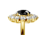 Yellow gold Fancy Black Round Cut Diamond Floral Double Halo Engagement Ring with Prong Setting_29