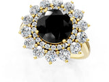 Yellow gold Fancy Black Round Cut Diamond Floral Double Halo Engagement Ring with Prong Setting_85