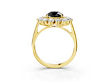 Yellow gold Fancy Black Round Cut Diamond Floral Double Halo Engagement Ring with Prong Setting_87