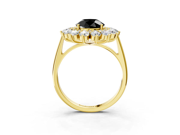 Yellow Gold Round Floral Double Halo Engagement Ring Setting for Black Center