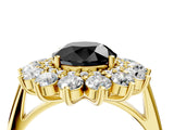 Yellow gold Fancy Black Round Cut Diamond Floral Double Halo Engagement Ring with Prong Setting_88