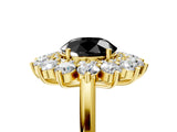 Yellow gold Fancy Black Round Cut Diamond Floral Double Halo Engagement Ring with Prong Setting_89