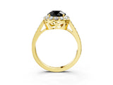 Yellow gold Fancy Black Round Cut Diamond Floral Halo Ring with Pavé Band and Prong Setting_6