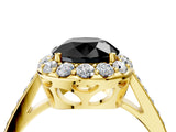 Yellow gold Fancy Black Round Cut Diamond Floral Halo Ring with Pavé Band and Prong Setting_7