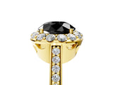 Yellow gold Fancy Black Round Cut Diamond Floral Halo Ring with Pavé Band and Prong Setting_8