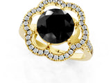 Yellow gold Fancy Black Round Cut Diamond Floral Halo Split Shank Prong Setting Ring_1