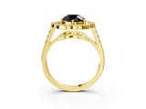 Yellow gold Fancy Black Round Cut Diamond Floral Halo Split Shank Prong Setting Ring_3