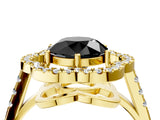 Yellow gold Fancy Black Round Cut Diamond Floral Halo Split Shank Prong Setting Ring_4