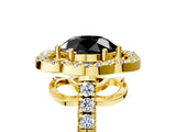 Yellow gold Fancy Black Round Cut Diamond Floral Halo Split Shank Prong Setting Ring_5