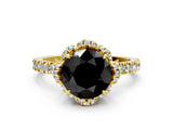 Yellow gold Fancy Black Round Cut Diamond Halo Pave Band with Four-Prong Setting_3
