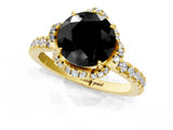 Yellow gold Fancy Black Round Cut Diamond Halo Pave Band with Four-Prong Setting_4