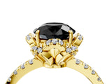 Yellow gold Fancy Black Round Cut Diamond Halo Pave Band with Four-Prong Setting_7