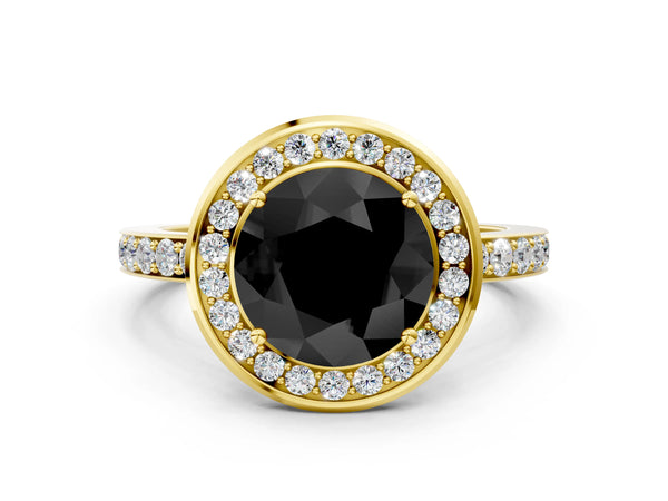 Yellow Gold Round Pave Bezel-Rim Halo Engagement Ring Setting for Black Center