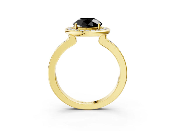 Yellow Gold Round Pave Bezel-Rim Halo Engagement Ring Setting for Black Center
