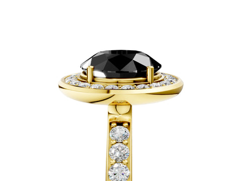 Yellow gold Fancy Black Round Cut Diamond Halo Ring with Bezel Frame and Pavé Band_5