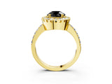 Yellow gold Fancy Black Round Cut Diamond Halo Ring with Pavé Band and Prong Setting_3