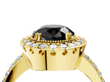 Yellow gold Fancy Black Round Cut Diamond Halo Ring with Pavé Band and Prong Setting_4