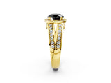 Yellow gold Fancy Black Round Cut Diamond Halo Ring with Split Shank Pavé Band and Four-Prong Setting_2