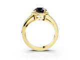 Yellow gold Fancy Black Round Cut Diamond Halo Ring with Split Shank Pavé Band and Four-Prong Setting_3