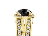 Yellow gold Fancy Black Round Cut Diamond Halo Ring with Split Shank Pavé Band and Four-Prong Setting_5