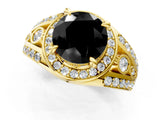 Yellow gold Fancy Black Round Cut Diamond Halo Ring with Split Shank and Bezel Accents and Four-Prong Setting_1