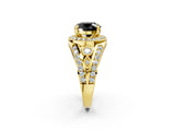 Yellow gold Fancy Black Round Cut Diamond Halo Ring with Split Shank and Bezel Accents and Four-Prong Setting_2