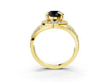 Yellow gold Fancy Black Round Cut Diamond Halo Ring with Split Shank and Bezel Accents and Four-Prong Setting_3