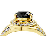 Yellow gold Fancy Black Round Cut Diamond Halo Ring with Split Shank and Bezel Accents and Four-Prong Setting_4