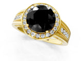 Yellow gold Fancy Black Round Cut Diamond Halo Ring with Split Shank and Bezel Accents and Prong Setting_1