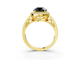 Yellow gold Fancy Black Round Cut Diamond Halo Ring with Split Shank and Bezel Accents and Prong Setting_3