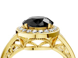Yellow gold Fancy Black Round Cut Diamond Halo Ring with Split Shank and Bezel Accents and Prong Setting_4