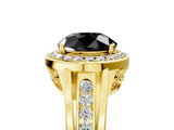Yellow gold Fancy Black Round Cut Diamond Halo Ring with Split Shank and Bezel Accents and Prong Setting_5
