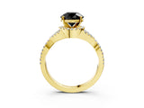 Yellow gold Fancy Black Round Cut Diamond Halo Twist Band Solitaire Prong Setting Ring_3