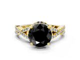 Yellow gold Fancy Black Round Cut Diamond  Halo Twist Band Solitaire Prong Setting Ring_36
